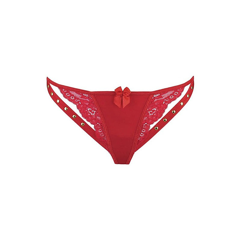 Axami Lingerie Microfiber and Lace G-String Panty with Studs Red - G-Strings, Panties and Shorts