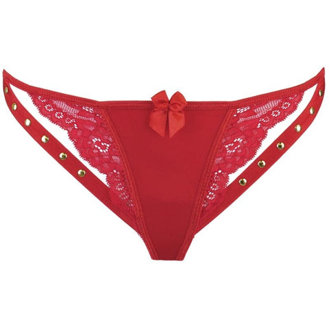 Microfiber and Lace G-String Panty with Studs Red - G-Strings, Panties and Shorts