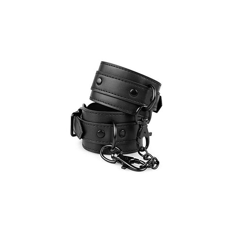 Bedroom Fantasies Faux Leather BDSM Play Handcuffs Black - Cuffs And Restraints