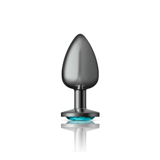 Cheeky Charms Gunmetal Round Butt Plug w/ Jewel Teal - Butt Plugs