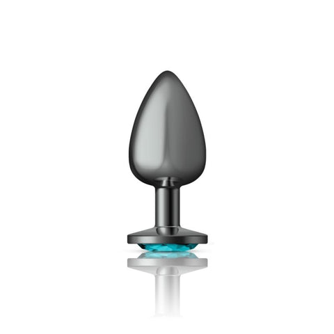 Cheeky Charms Gunmetal Round Butt Plug w/ Jewel Teal - Butt Plugs