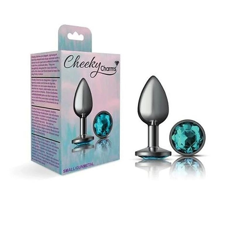 Cheeky Charms Gunmetal Round Butt Plug With Teal Jewel - Butt Plugs