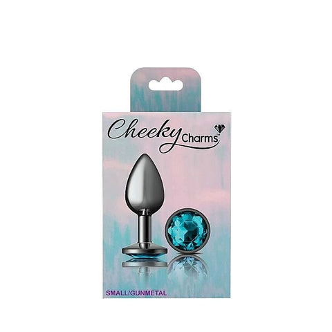 Cheeky Charms Gunmetal Round Butt Plug With Teal Jewel - Butt Plugs
