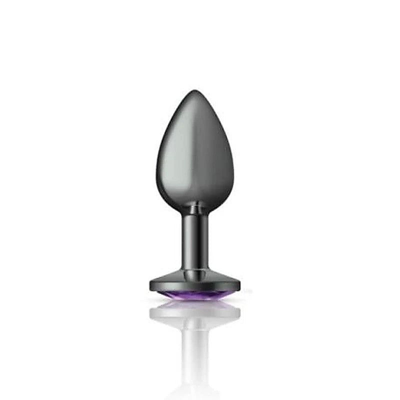 Cheeky Charms Gunmetal Round Butt Plug With Purple Jewel - Butt Plugs