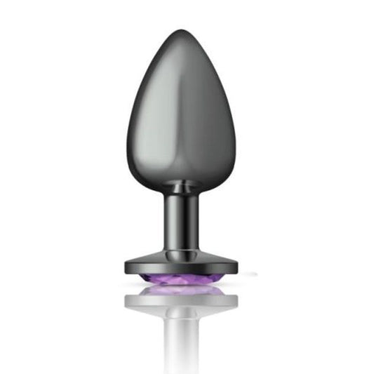 Cheeky Charms Gunmetal Round Butt Plug w/ Jewel Purple - Butt Plugs