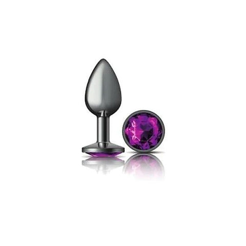 Cheeky Charms Gunmetal Round Butt Plug With Purple Jewel - Butt Plugs