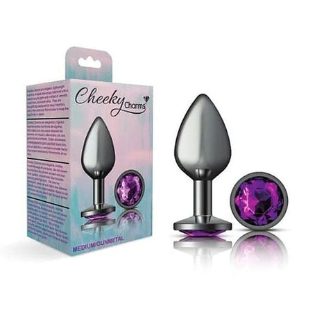 Cheeky Charms Gunmetal Round Butt Plug With Purple Jewel - Butt Plugs