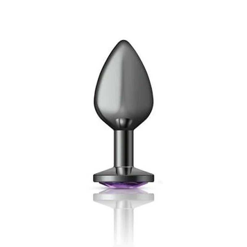Cheeky Charms Gunmetal Round Butt Plug With Purple Jewel - Butt Plugs