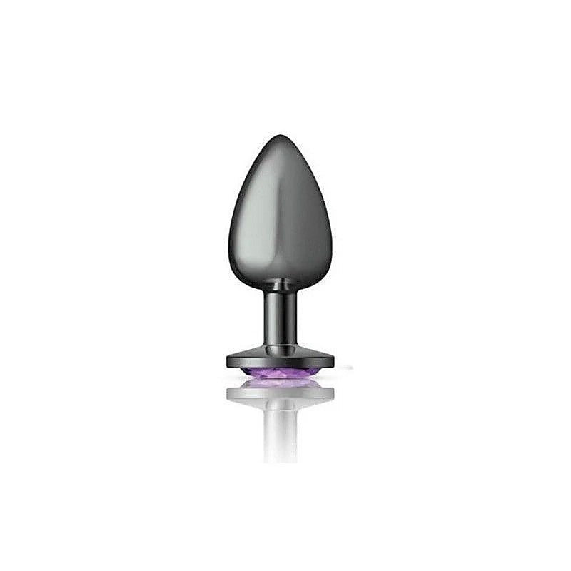 Cheeky Charms Gunmetal Round Butt Plug With Purple Jewel - Butt Plugs