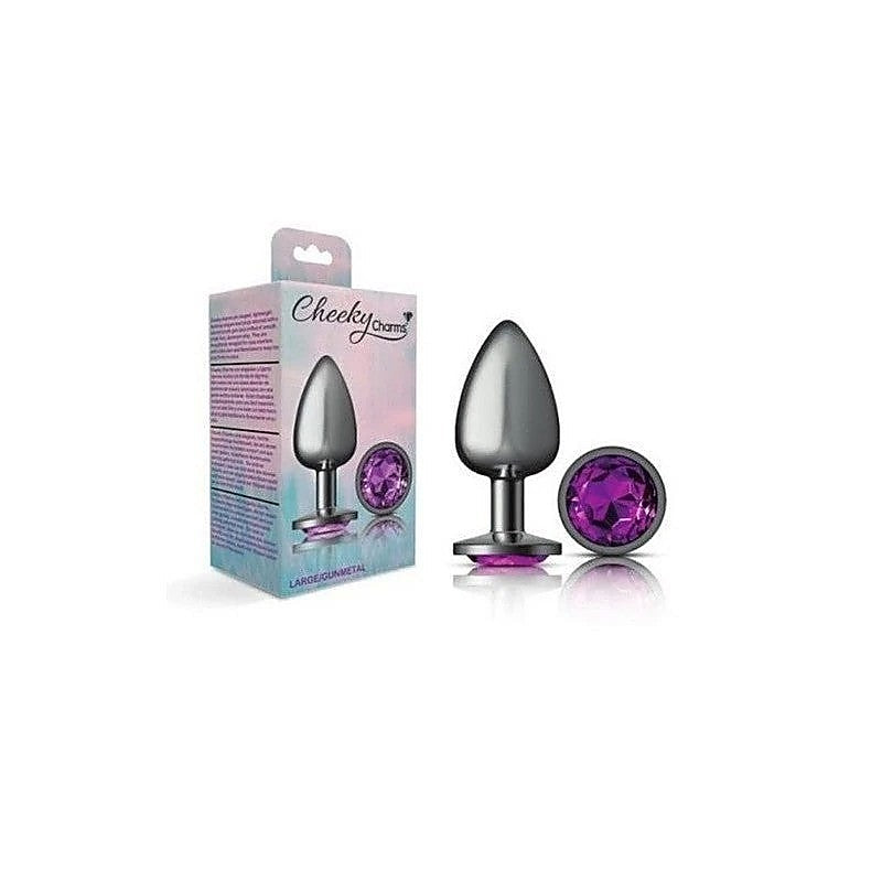 Cheeky Charms Gunmetal Round Butt Plug With Purple Jewel - Butt Plugs