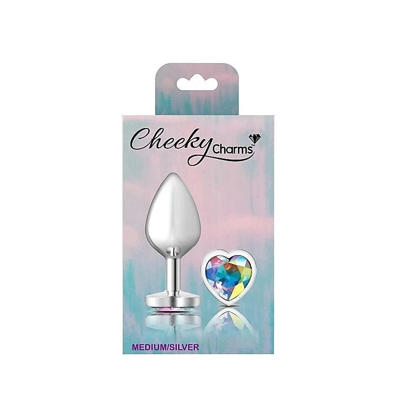 Cheeky Charms Silver Metal Anal Plug With Heart Clear Jewel - Butt Plugs