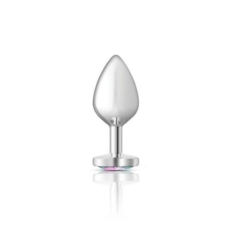 Cheeky Charms Silver Metal Anal Plug With Heart Clear Jewel - Butt Plugs