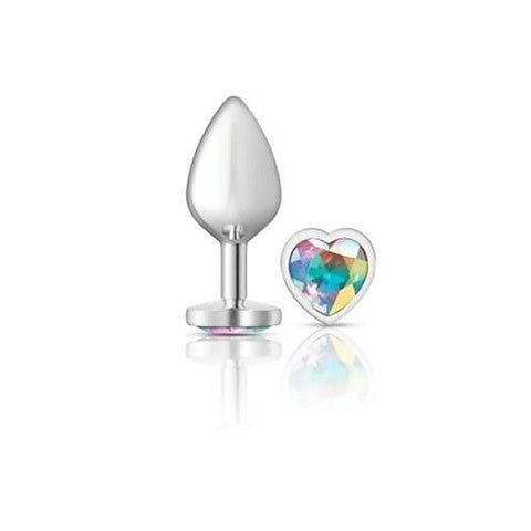 Cheeky Charms Silver Metal Anal Plug With Heart Clear Jewel - Butt Plugs
