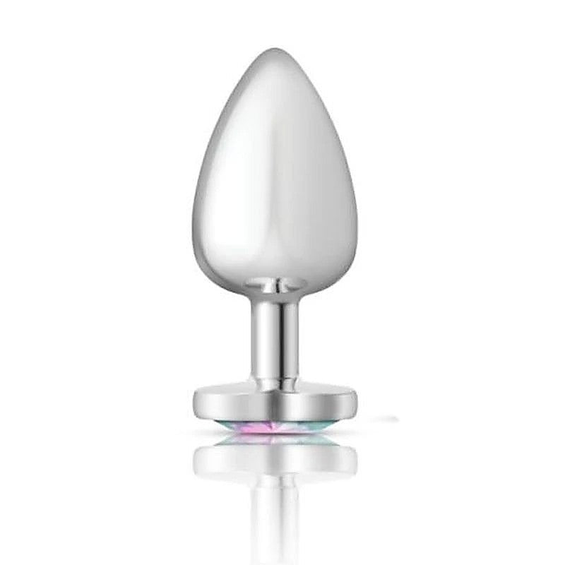 Cheeky Charms Silver Metal Anal Plug With Heart Clear Jewel - Butt Plugs