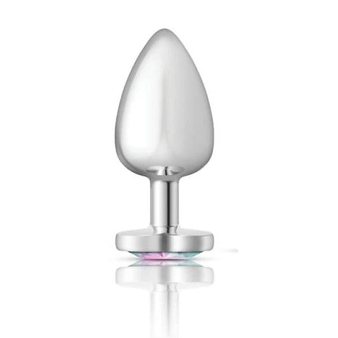 Cheeky Charms Silver Metal Anal Plug With Heart Clear Jewel - Butt Plugs