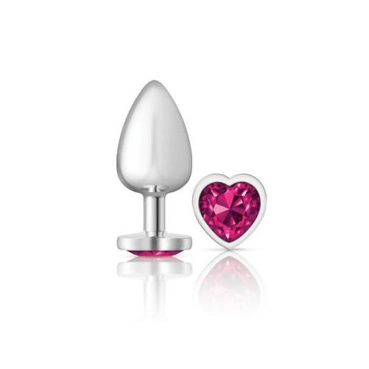 Cheeky Charms Silver Metal Butt Plug With Heart Pink Jewel - Butt Plugs