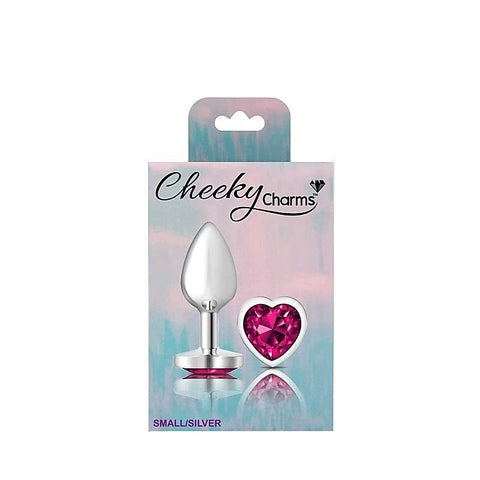 Cheeky Charms Silver Metal Butt Plug With Heart Pink Jewel - Butt Plugs