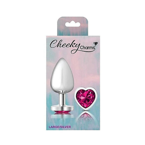 Cheeky Charms Silver Metal Butt Plug With Heart Pink Jewel - Butt Plugs