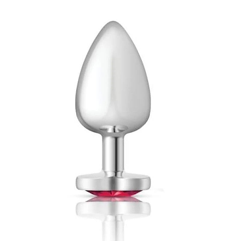 Cheeky Charms Silver Metal Butt Plug With Heart Pink Jewel - Butt Plugs