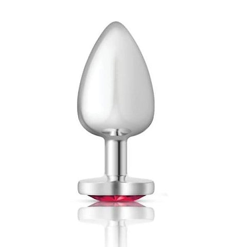 Cheeky Charms Silver Metal Butt Plug With Heart Pink Jewel - Butt Plugs