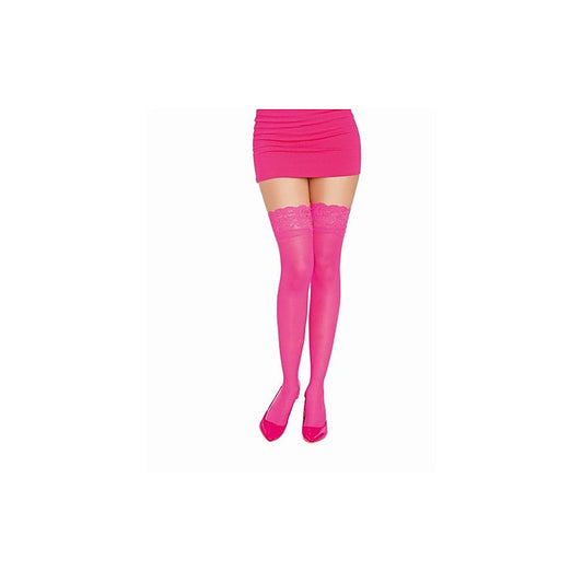 Dreamgirl Womens Thigh High Silicone Stockings Neon Pink - Hosiery