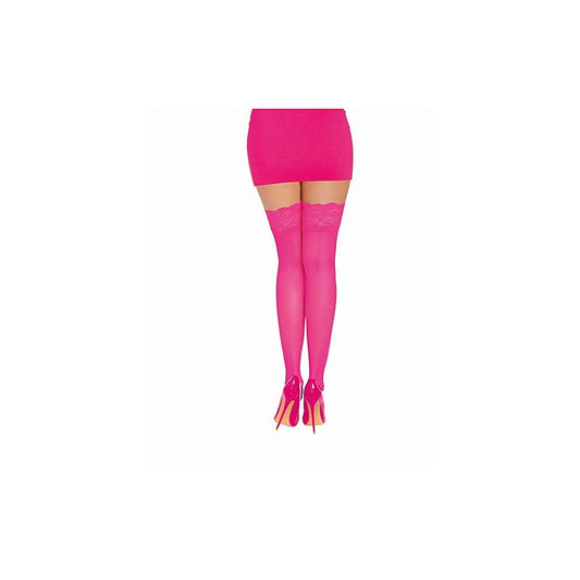 Dreamgirl Womens Thigh High Silicone Stockings Neon Pink - Hosiery