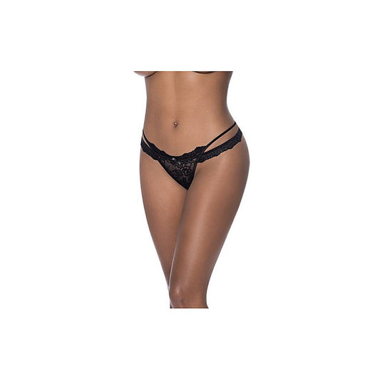 Exposed Lingerie Cross Strap Split Womens Thong Black - G-Strings, Panties and Shorts