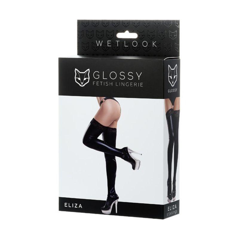 Glossy Wetlook Leg Stockings with Lace Insert Eliza - Her Fetish
