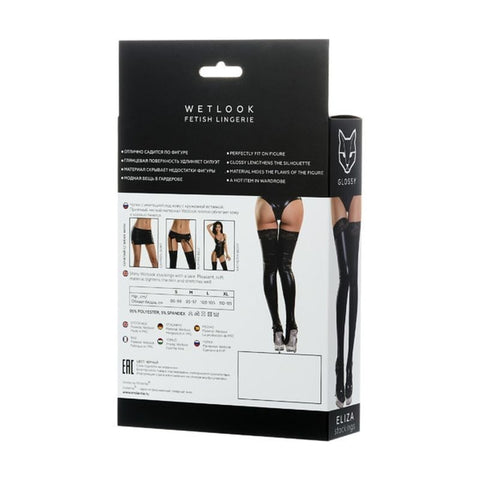 Glossy Wetlook Leg Stockings with Lace Insert Eliza - Her Fetish