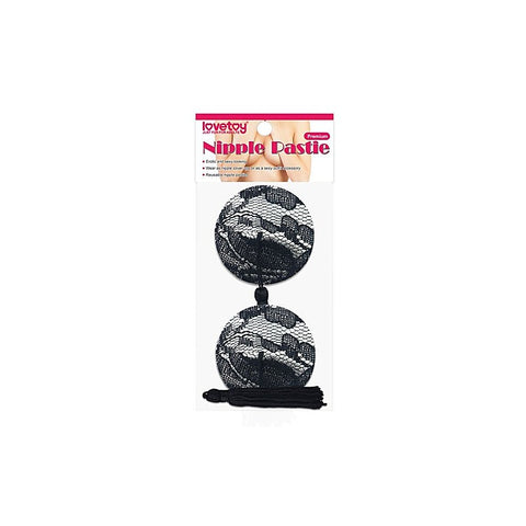 Reusable Black Lace Round Tassel Nipple Pasties by Lovetoy - Breast and Nipple Toys