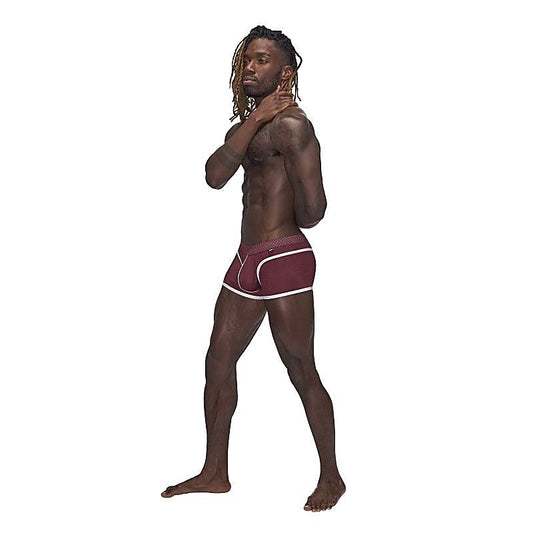 Male Power Sport Mesh Stretchy Mens Mini Short Burgundy - Mens Briefs And Boxers