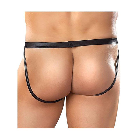 Male Power Wet Look Faux Leather Mens Jock Black - His Fetish