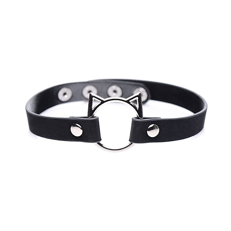 Master Series PU Leather Kinky Kitty Ring Slim Choker - Collars and Leads
