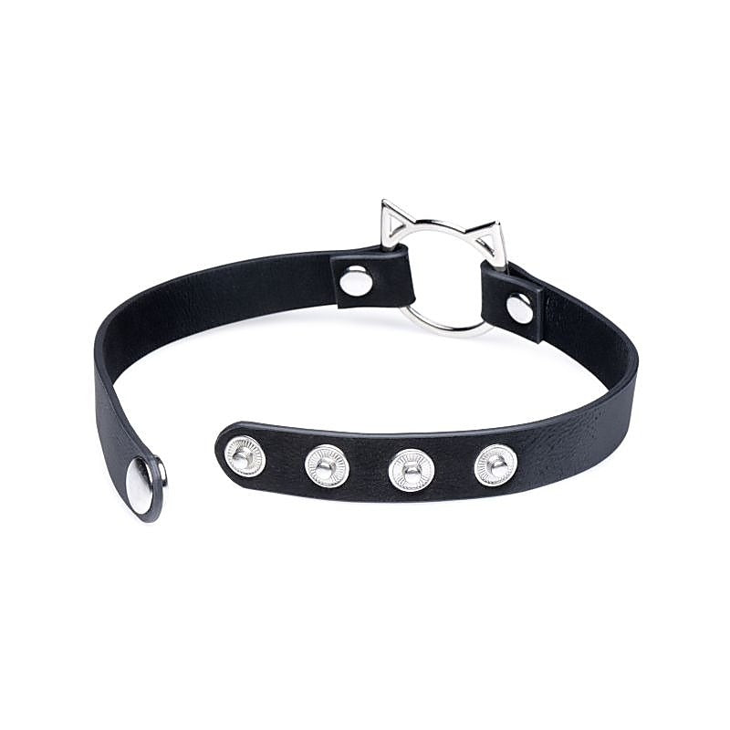 Master Series PU Leather Kinky Kitty Ring Slim Choker - Collars and Leads