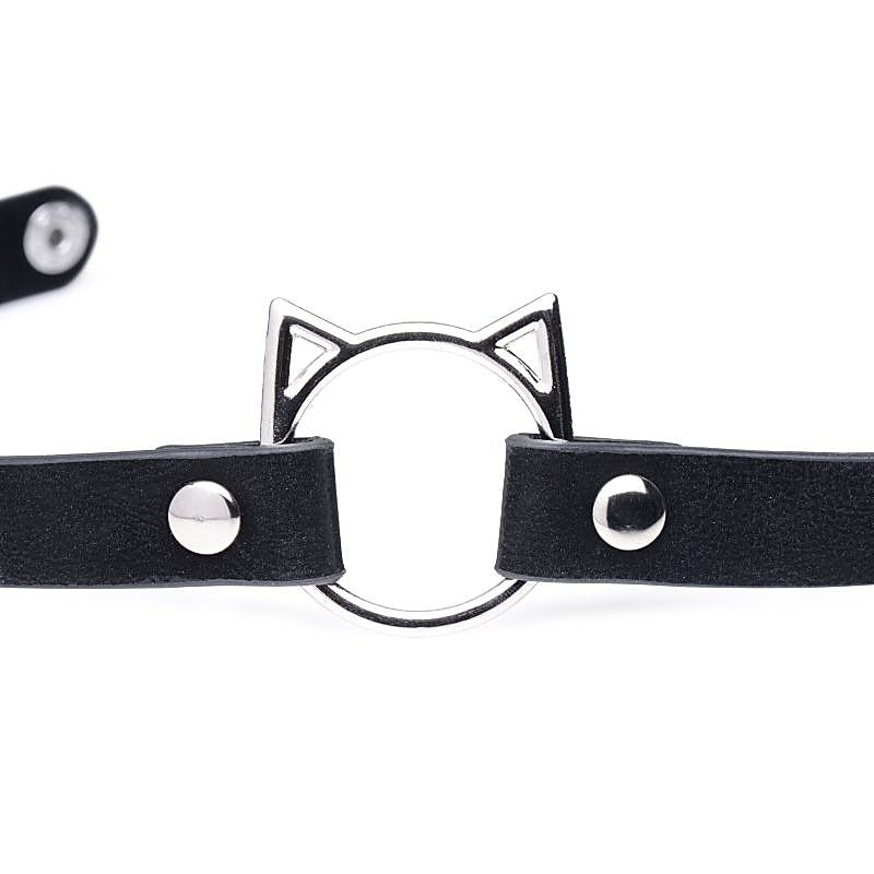 Master Series PU Leather Kinky Kitty Ring Slim Choker - Collars and Leads
