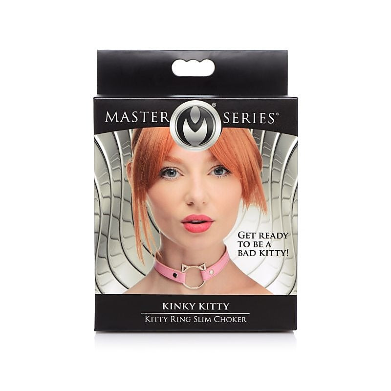 Master Series PU Leather Kinky Kitty Ring Slim Choker - Collars and Leads