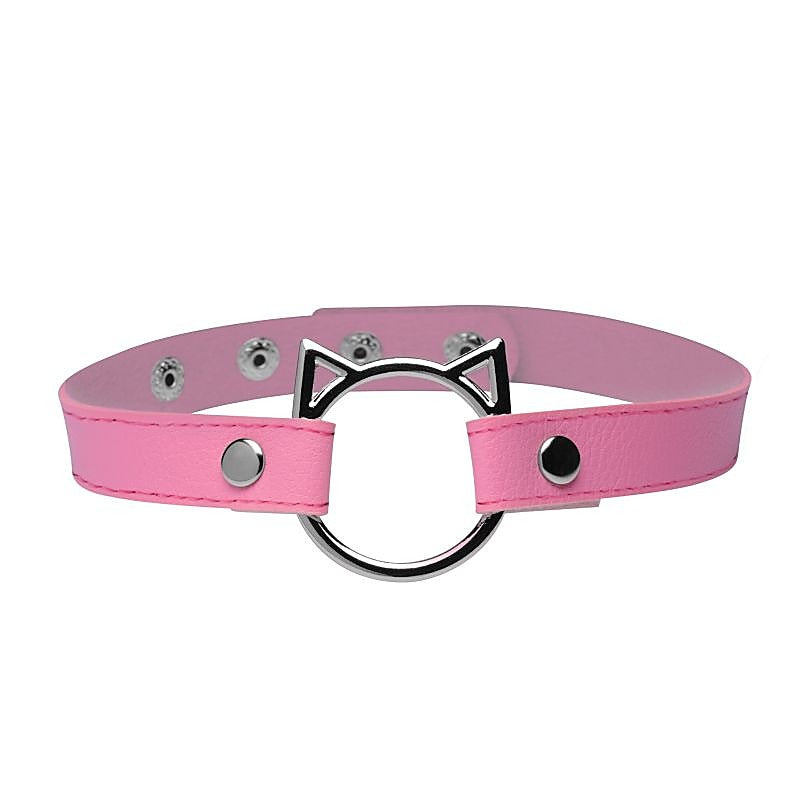 Master Series PU Leather Kinky Kitty Ring Slim Choker - Collars and Leads