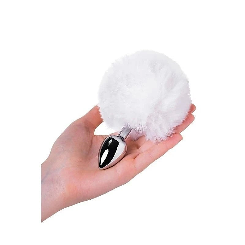 Metal Silver Anal Plug with Fluffy Bunny Tail by ToyFa - Butt Plugs