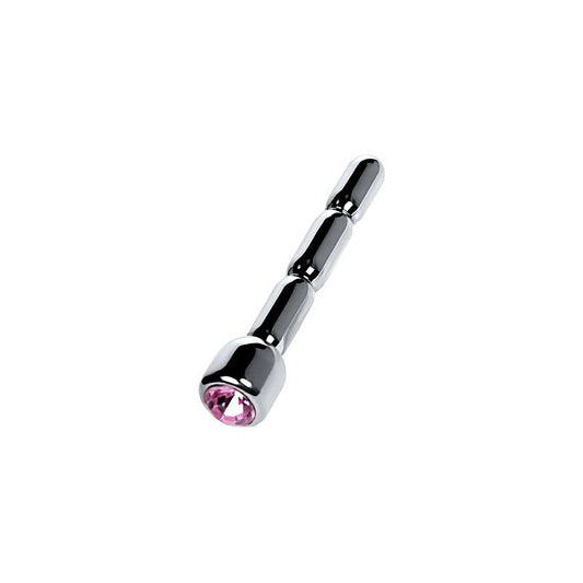 Metal Silver Metal Urethral Plug With Ruby Rhinestone - Urethral Sounds