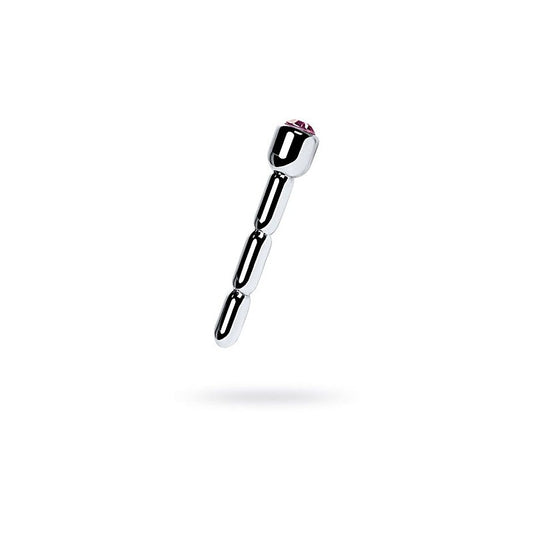Metal Silver Metal Urethral Plug With Ruby Rhinestone - Urethral Sounds