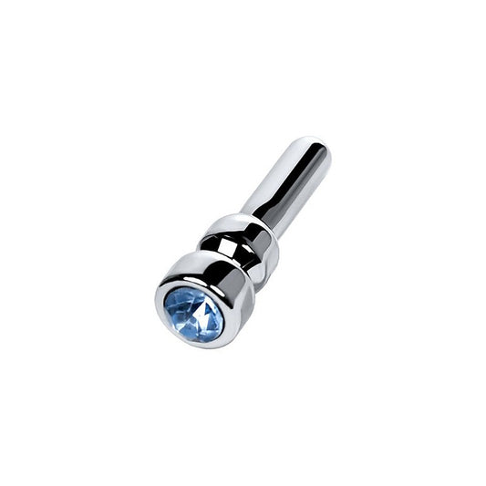 Metal Silver Metal Urethral Plug With Sapphire Rhinestone Small - Urethral Sounds