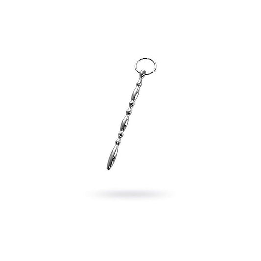 Metal Silver Metal Beaded Urethral Plug With Cock Ring - Urethral Sounds
