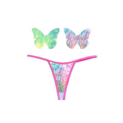 Rainbow Sherbet Tie Dye Butterfly Pastie & Panty Set - G-Strings, Panties and Shorts