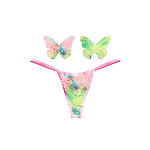 Rainbow Sherbet Tie Dye Butterfly Pastie & Panty Set - G-Strings, Panties and Shorts