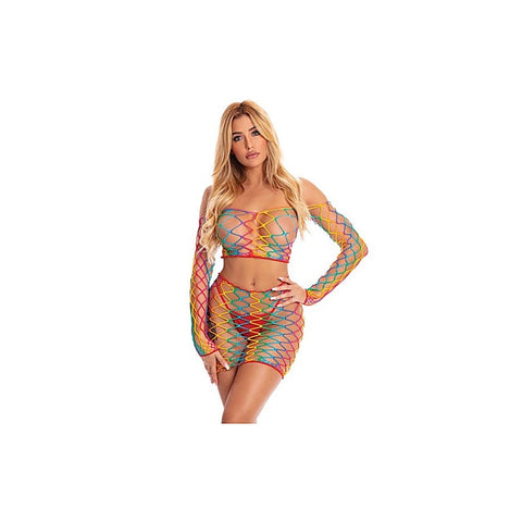 Pot of Gold 2 Piece Fishnet Skirt Set by Pink Lipstick - Skirts And Club Wear