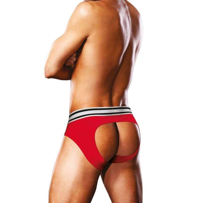 Open Back Mens Brief Red White by Prowler - Mens Briefs And Boxers