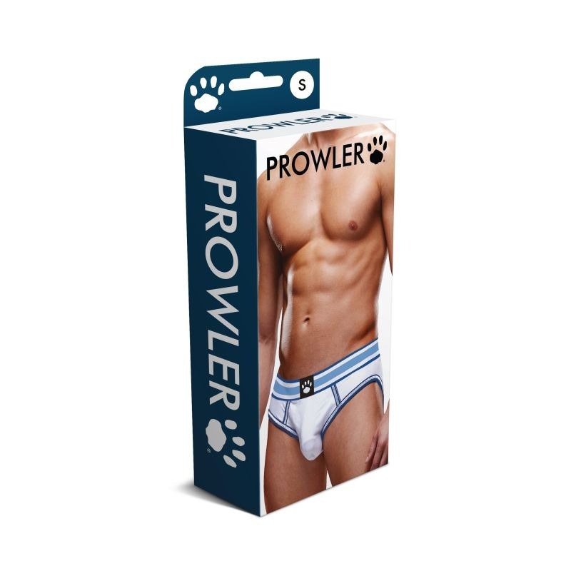Open Back Mens Brief White Blue by Prowler - Mens Briefs And Boxers