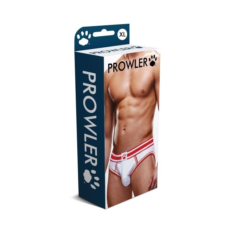 Stylish Open Back Mens Brief White Red by Prowler - Mens Briefs And Boxers