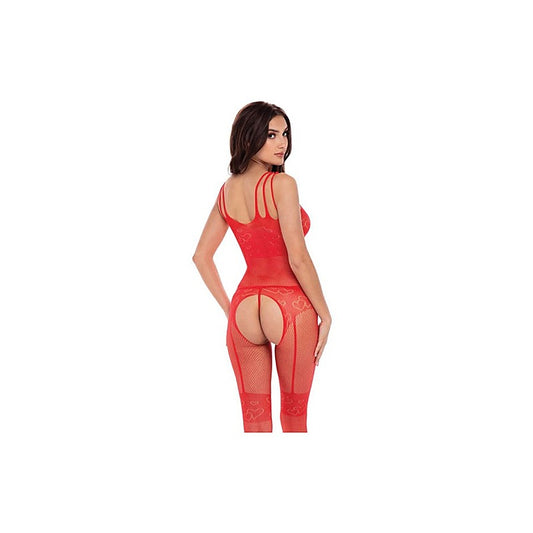 Rene Rofe All Heart Crotchless Womens Bodystocking Red One Size - Body Stockings