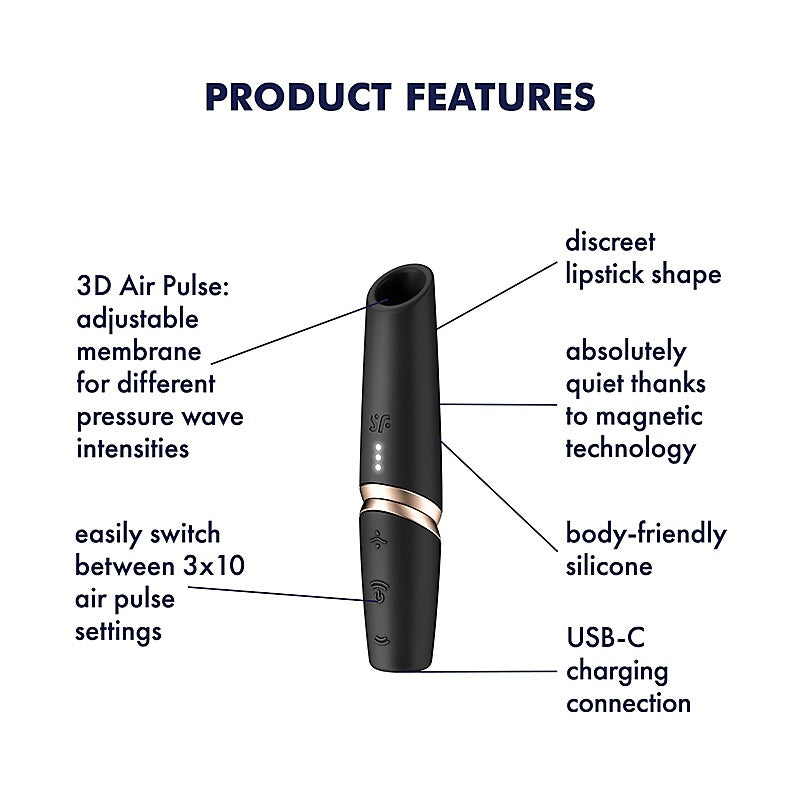 Satisfyer Perfect Kiss Mini Air Wave Clitoral Massager - Clit Ticklers and Pulsators